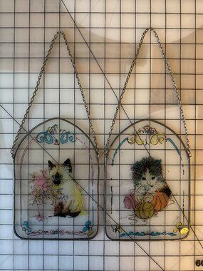 Vintage 1980s Cat Glass Suncatchers